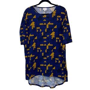 Lularoe Irma Top Small Blue‎ Yellow Geometric High Low Tunic